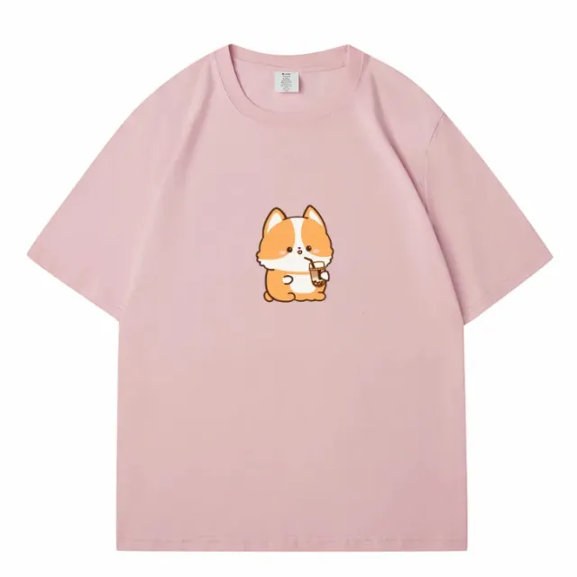 European And American Digital Printing Casual Round Neck Short Sleeves T shirt Pink - Shop at LoveMi