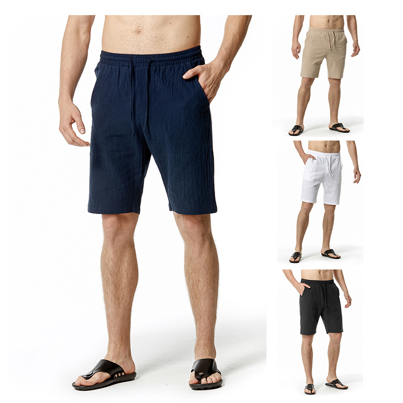 Men's Solid Color Cotton And Linen Casual Beach Pants