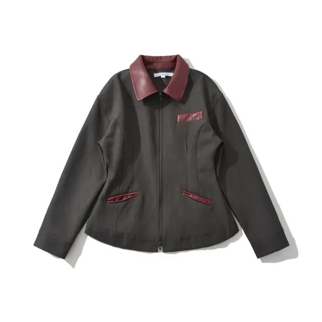 Retro Lapels Contrast Color Waist tight Motorcycle Slim fit Leather Coat Zipper Jacket Dark Gray - Shop at LoveMi