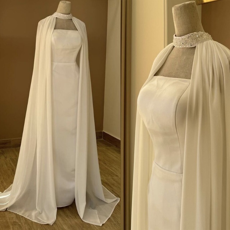Chiffon Shawl Cape Evening Gown