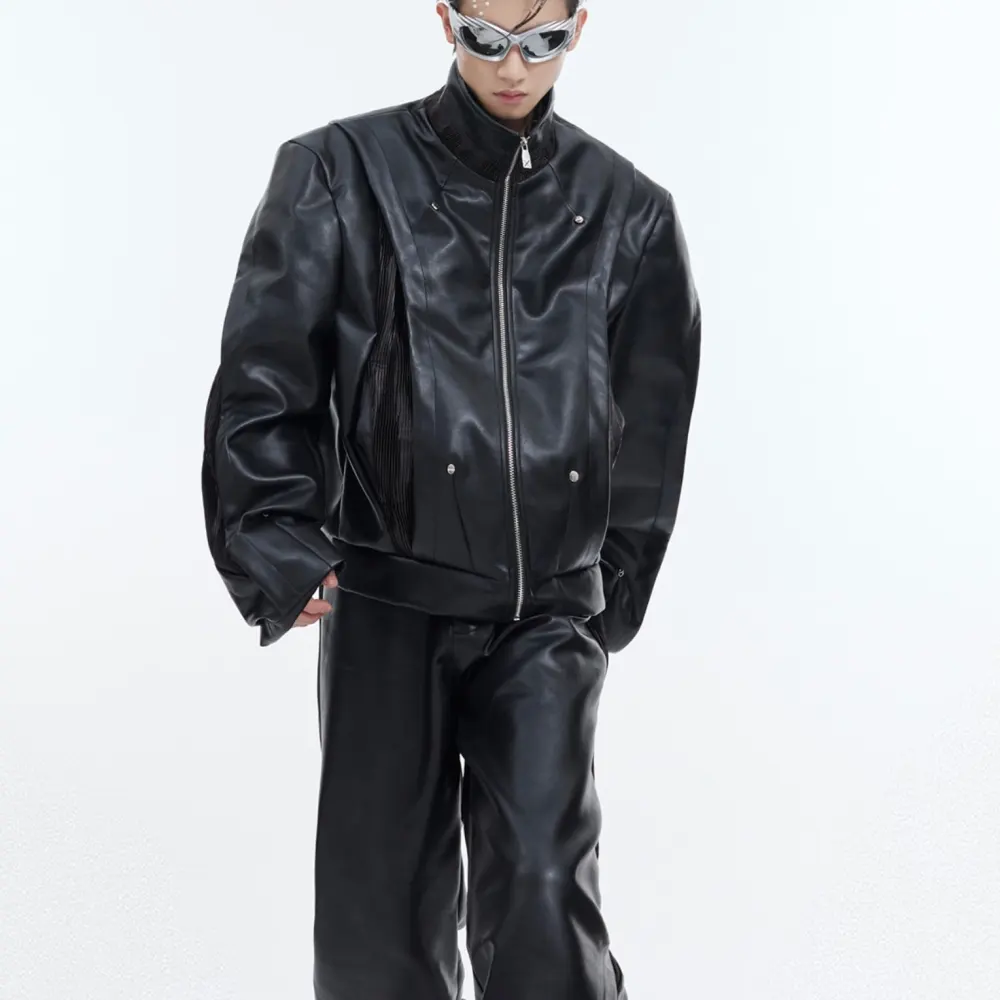 Design PU Leather Coat Heavy Stitching Motorcycle Clothing Suit