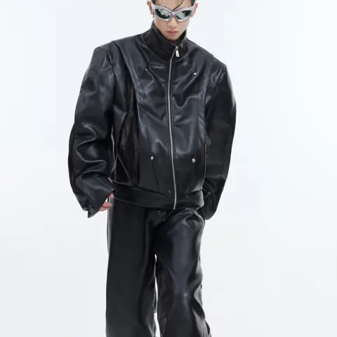 Design PU Leather Coat Heavy Stitching Motorcycle Clothing Suit