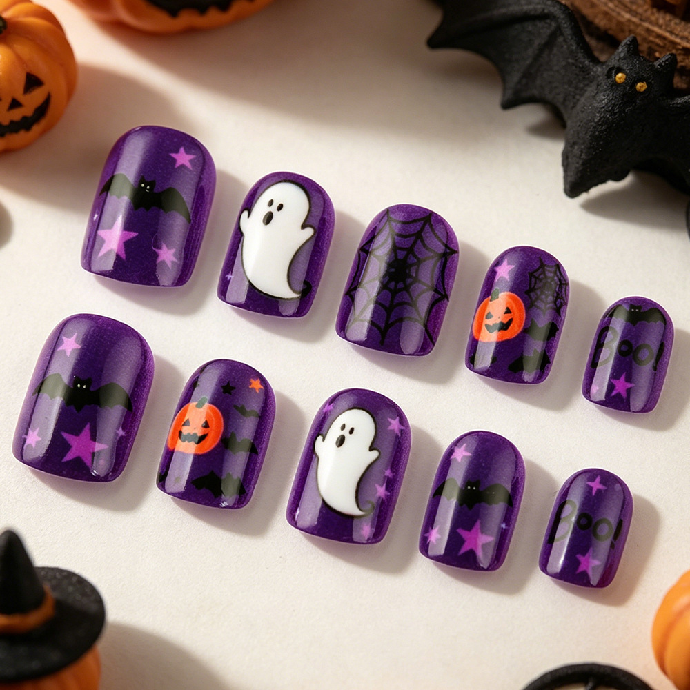 Halloween Ghost Spiderweb Removable Fake Nails