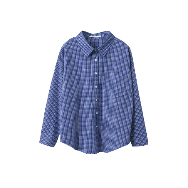 Women's Casual Long sleeve Plaid Shirt Loose Dark Blue - Shop at LoveMi
