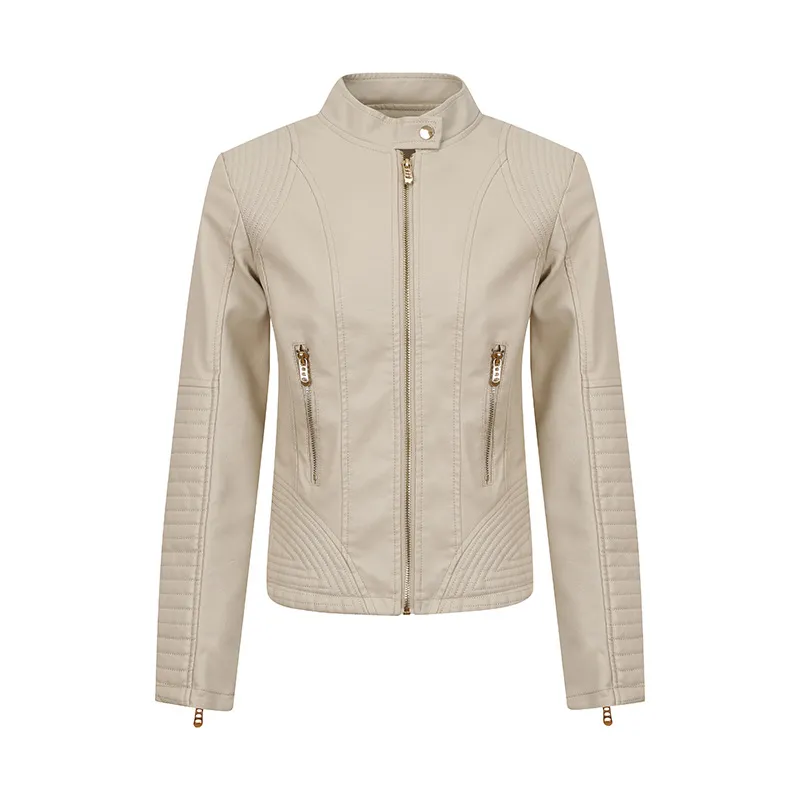 Fashion Best-seller Leather Jacket Coat Women - Beige