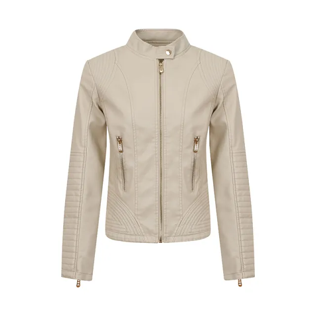 Fashion Best seller Leather Jacket Coat Women Beige - Shop at LoveMi