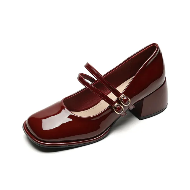 French Style Mary Jane Women's Chunky Heel Leather Retro Shoes Wine - Shop at LoveMi