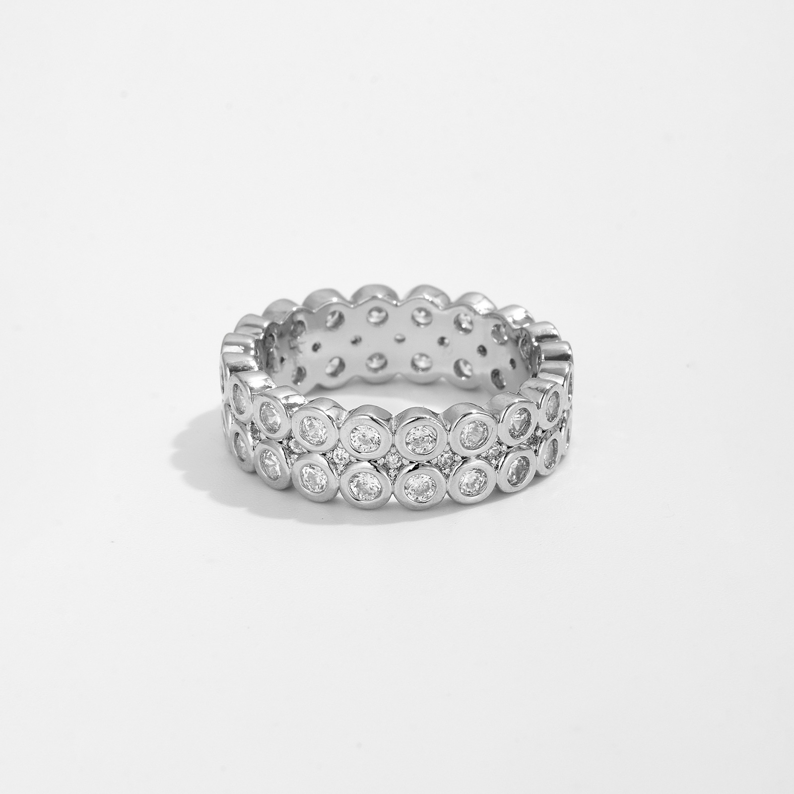 Personalized Fashionable All-match Micro Inlaid Zircon Row Diamond Ring Female