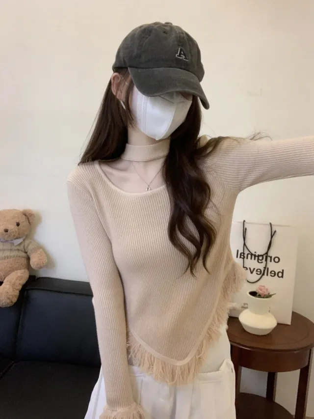 Women's Halter Bottoming Shirt Autumn And Winter Oatmeal Color - Shop at LoveMi
