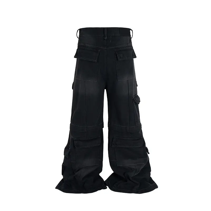 Detachable Worn Looking Washed-out Multi-pocket Detachable Two-way Wear Micro-pull Overalls