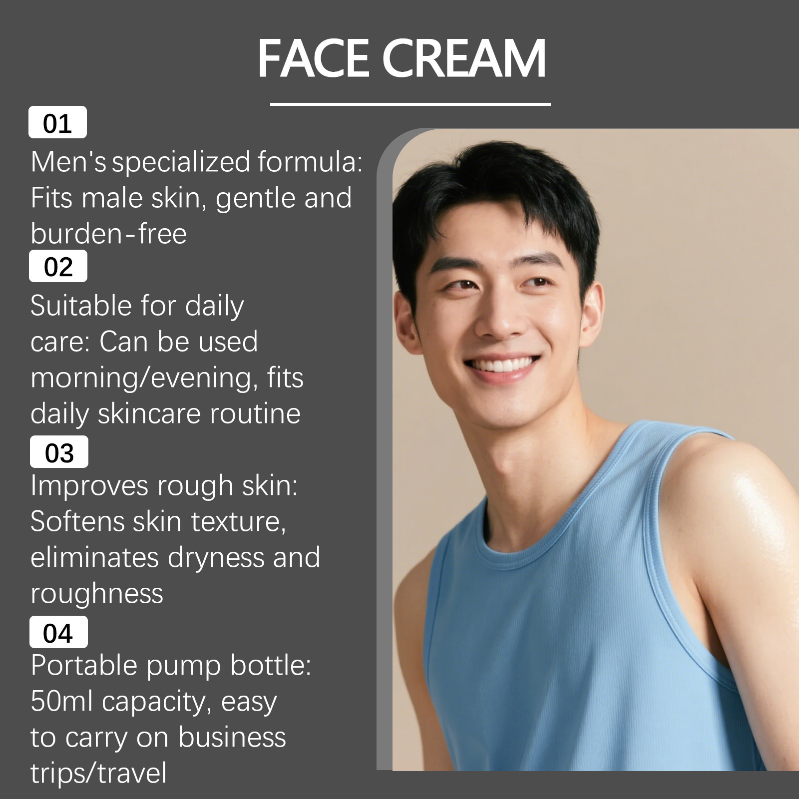 EAST MOON Men's Daily Care 6-in-1 Face Cream – Advanced Anti-Aging Moisturizer with Caffeine, Retinol & Sodium Hyaluronate to Fight Wrinkles, Dryness, and Dark Circles (30g)