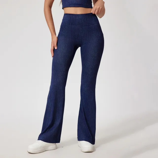 Ins European And American Sports Denim Trousers Sexy High Waist Seamless Nude Feel Denim Blue - Shop at LoveMi