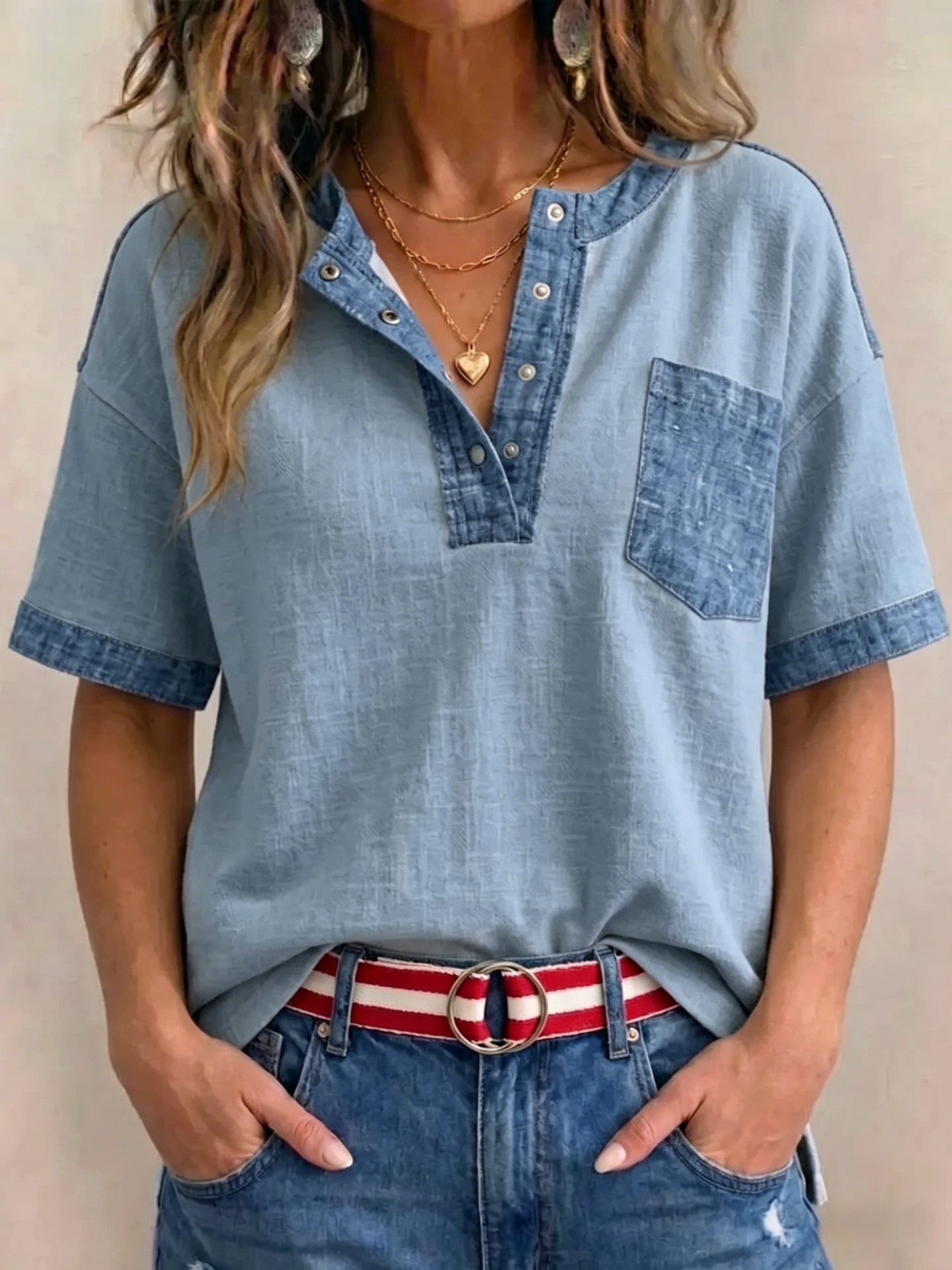 Women's Loose-Fit Casual Top – back view showing color-block pattern