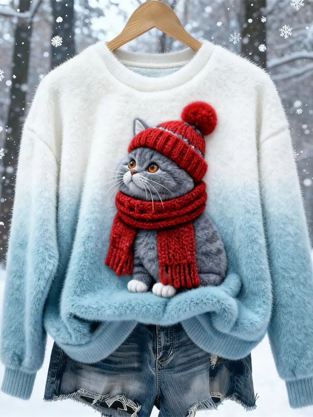 3D Digital Print Pattern Christmas Women's Flannel Sweatshirt Dz246289Zllblue - Shop at LoveMi