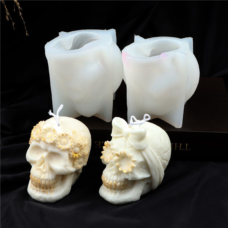 Halloween silicone skull candle mould (mouth bite rose