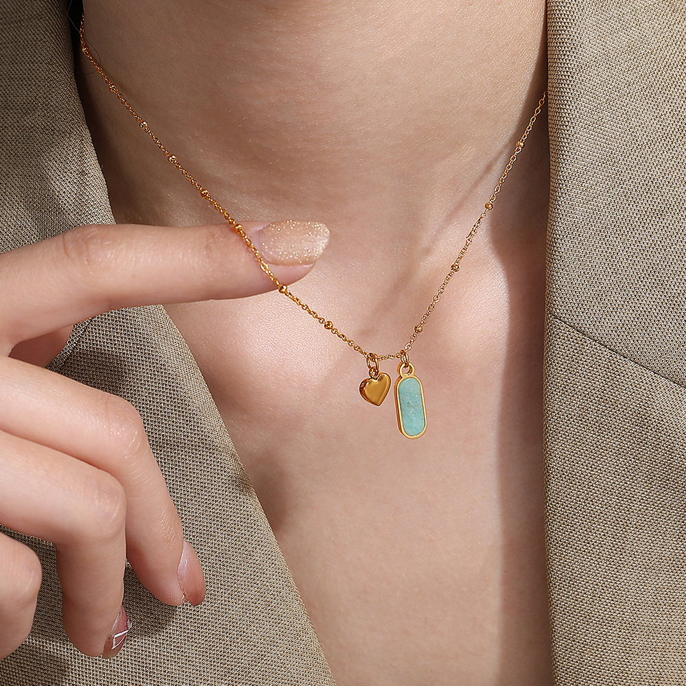 Special Interest Light Luxury Design Natural Stone Pendant Titanium Steel Necklace