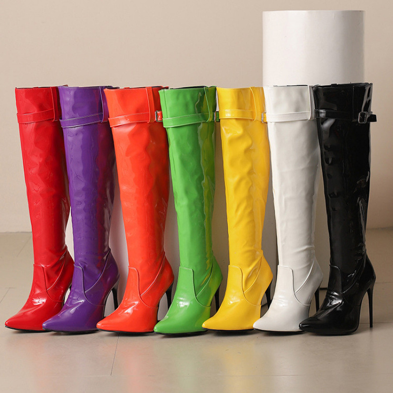 Womens High-heeled Pointed-toe Above-the-knee Thigh-high Boots