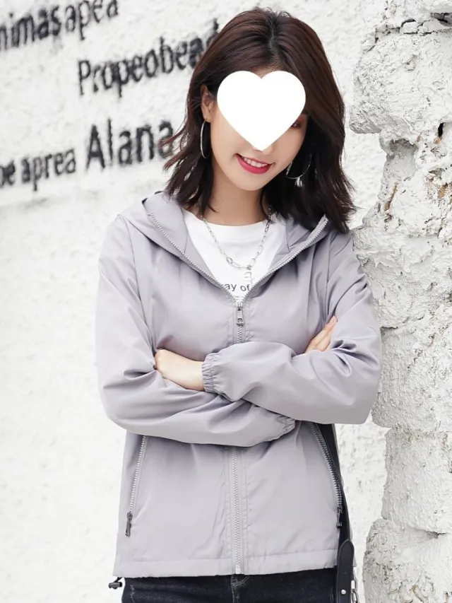 Women's Coat Spring And Autumn New Windbreaker For Petite Casual Hooded Windproof Gray - Shop at LoveMi