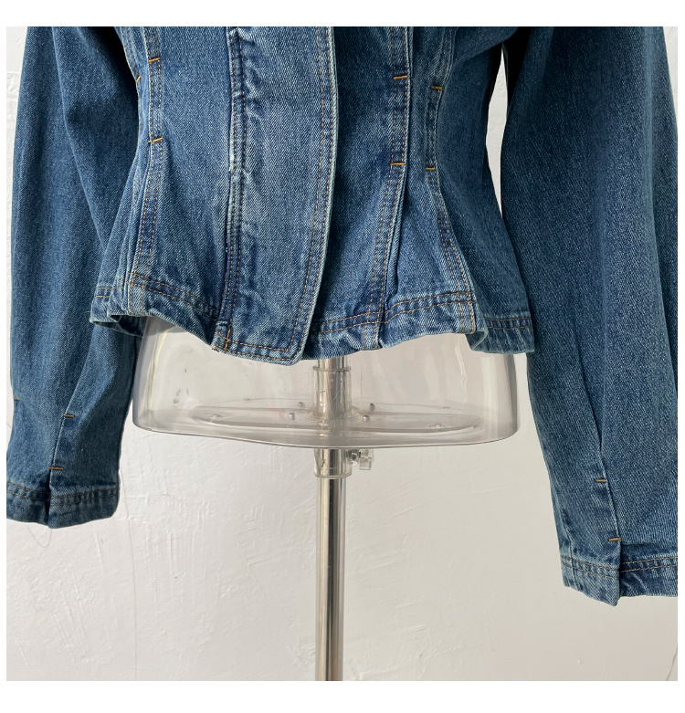 Title 7, Cape Pocket Decoration Pleated Zipper Denim Coa...