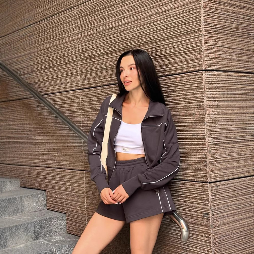 Elastic Shorts Striped Design Two-piece Set