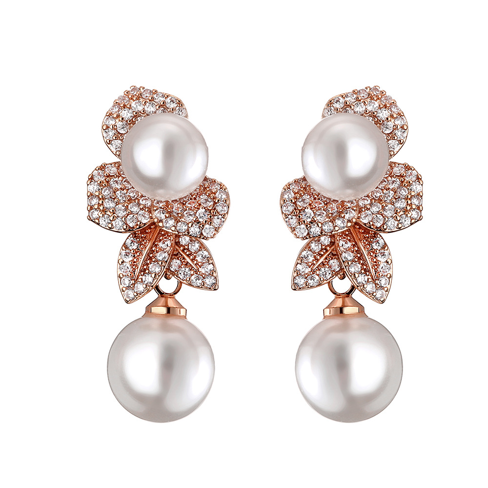 Retro Affordable Luxury Fabulous Pearl Earrings Female Fashion Simple Flower Zircon Ear Studs