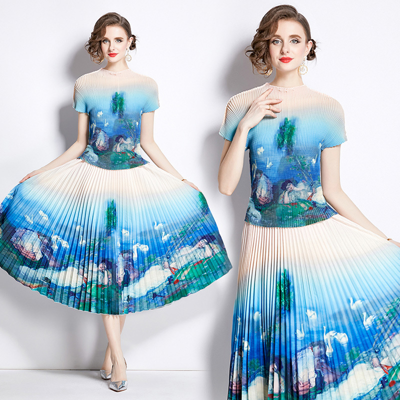 Pleated Peplum Top and Skirt