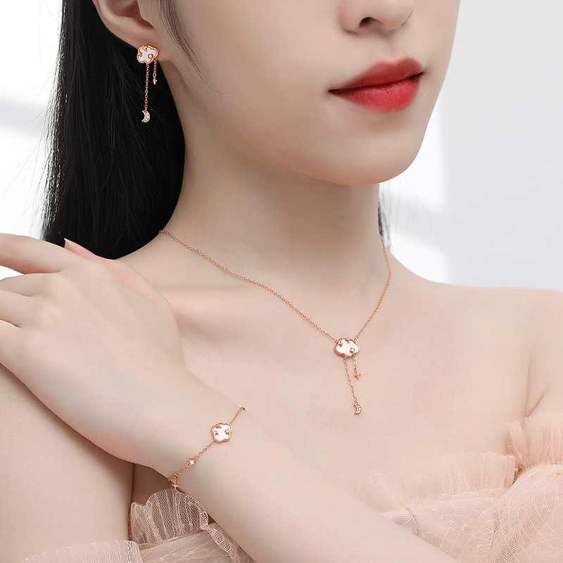 Original Cloud Stud Earrings Women's Sterling Silver Special-interest Design Tassel Star Moon Fritillary