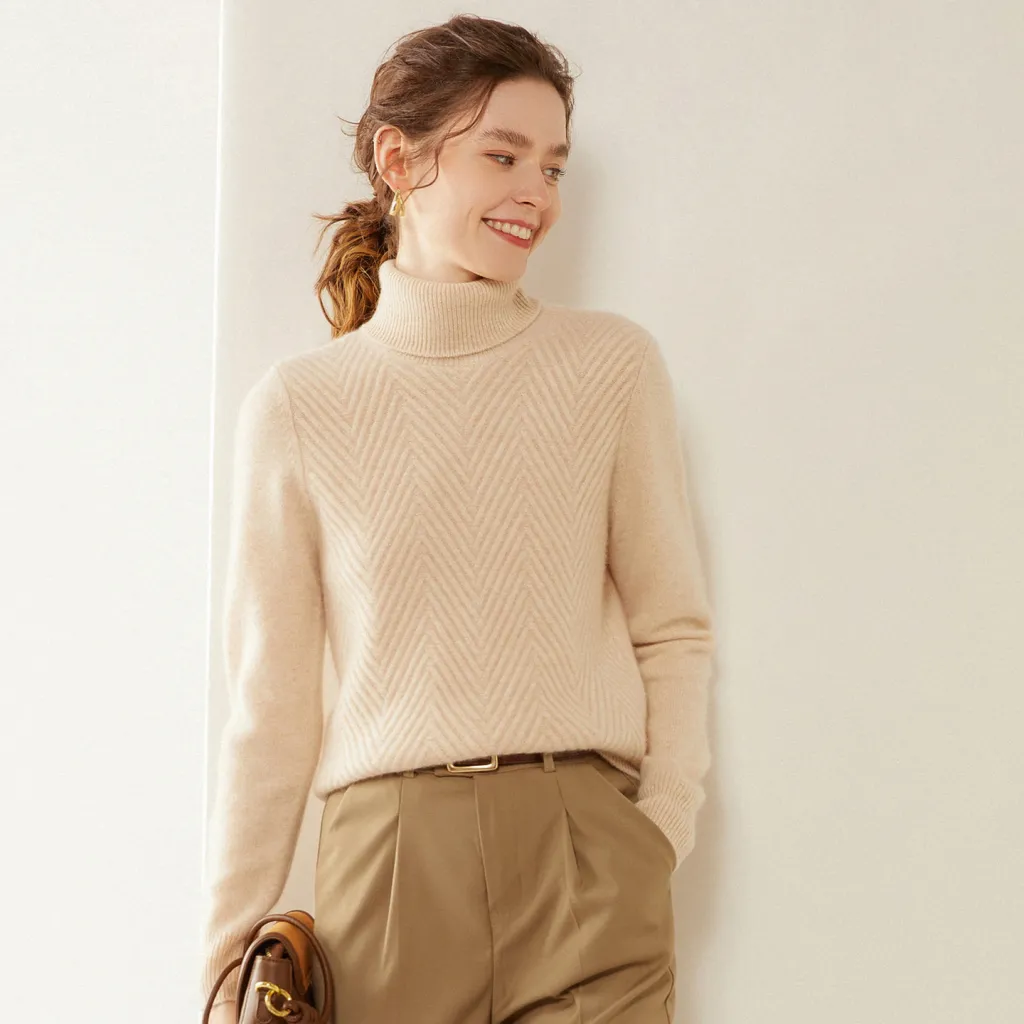 Knitted Cashmere Casual All-matching Fashion Pullover Bottoming Sweater - Rice