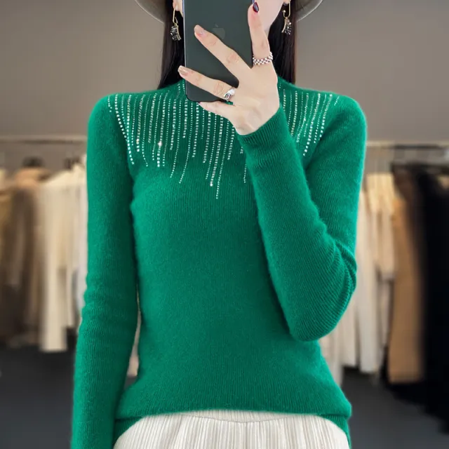 Half Turtleneck Diamond Bottoming Shirt Emerald L - Shop at LoveMi