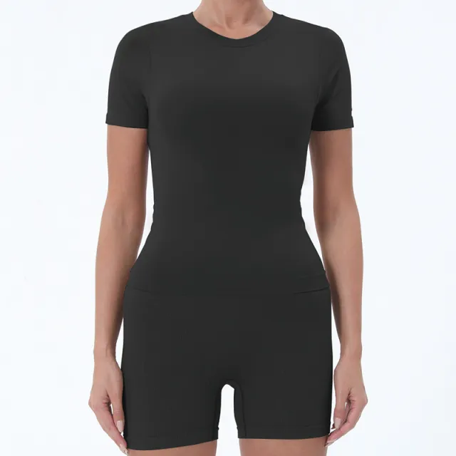 Summer Women's Yoga Clothes Suit Slim T shirt Butt lift Underwear Black - Shop at LoveMi