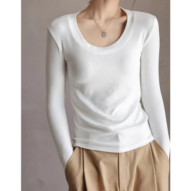 Thread Modal Solid Color Large Round Neck Long Sleeves Base Shirt White - Shop at LoveMi