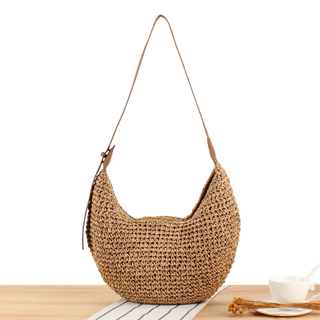 Simple Casual Paper String Hand woven Bag Tote Bag Camel - Shop at LoveMi