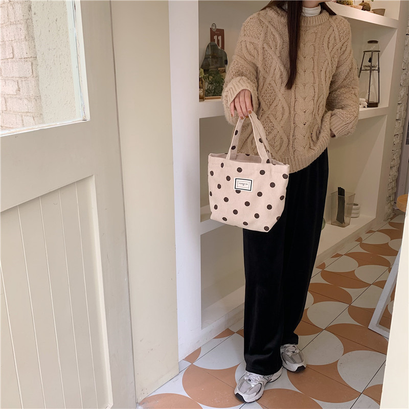 Title 10, Dames retro handtas met polkadots van corduroy ...