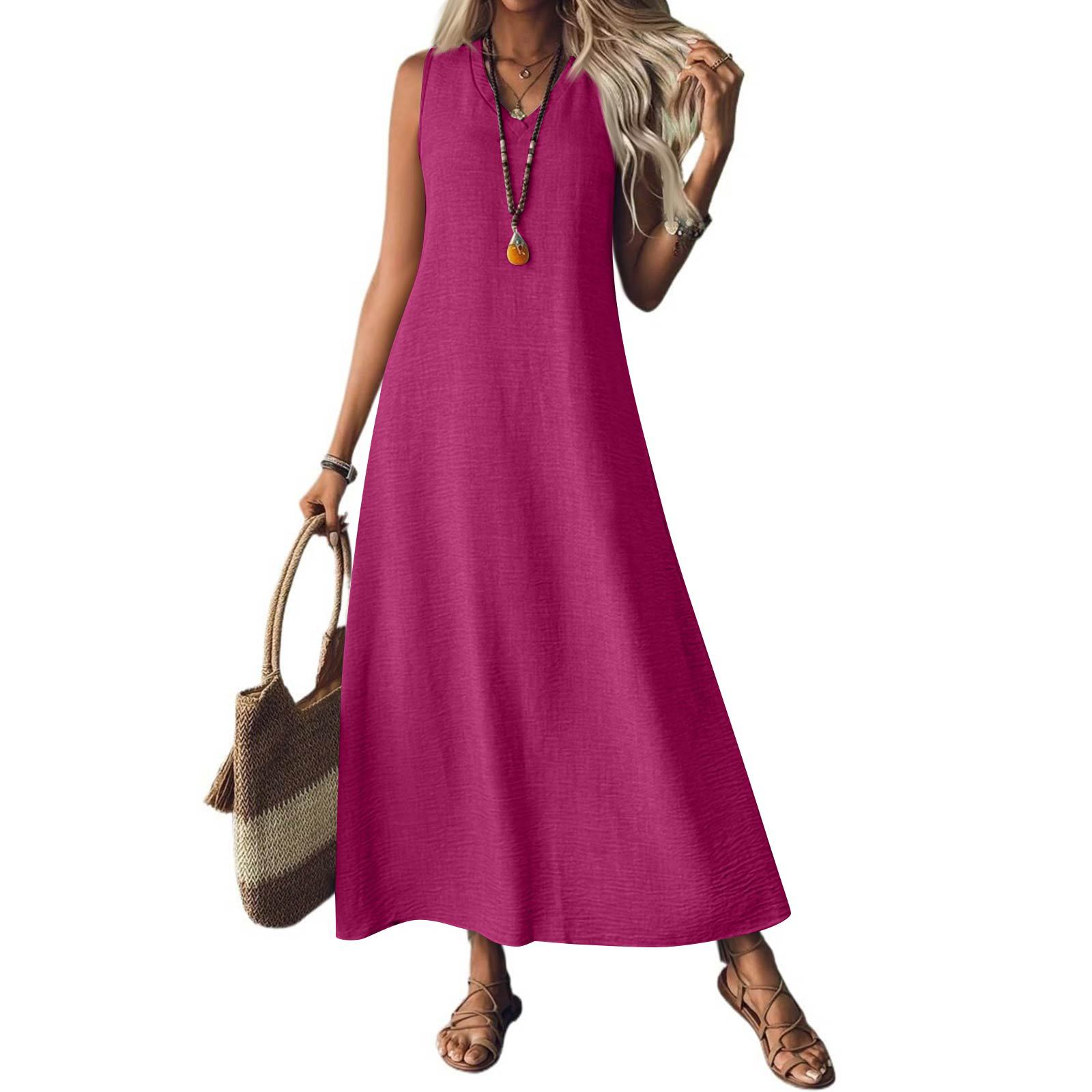 Summer Hemp Dress Women's Sleeveless Rose - Shop at LoveMi