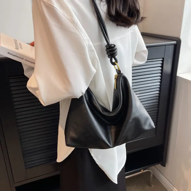 Women's High end Soft Leather Textured Shoulder Geometric Wide Shoulder Strap Crossbody Bag Black - Shop at LoveMi