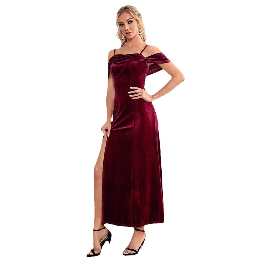 Velvet Off-Shoulder Long Dress, picture 4 of 7