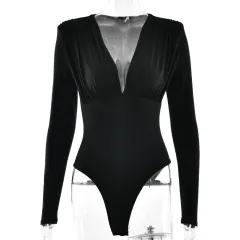 New Women's Deep V-neck Long-sleeved Jumpsuit - Black - View 1
