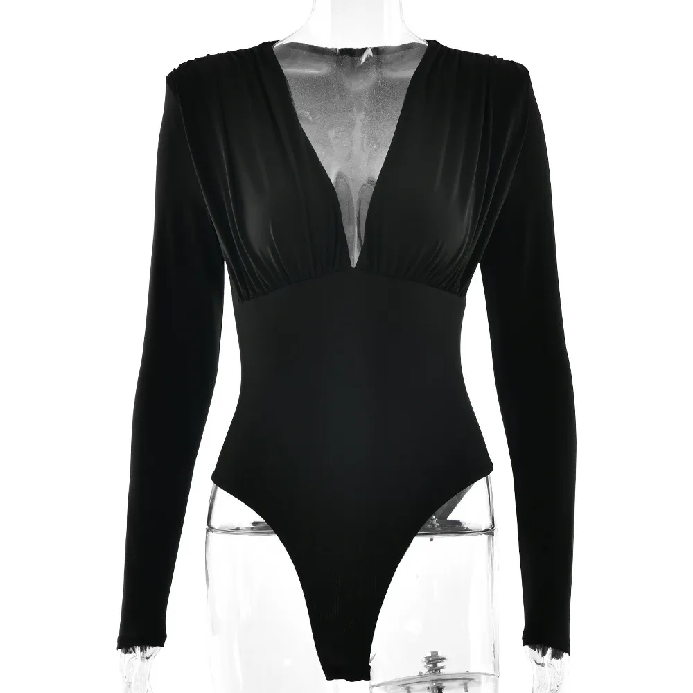 New Women's Deep V-neck Long-sleeved Jumpsuit - Black