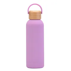 500ml Small Mouth Vacuum Cup Portable Handle Bamboo Wood Cover Water Cup Water Bottle - Lilac Purple - View 1