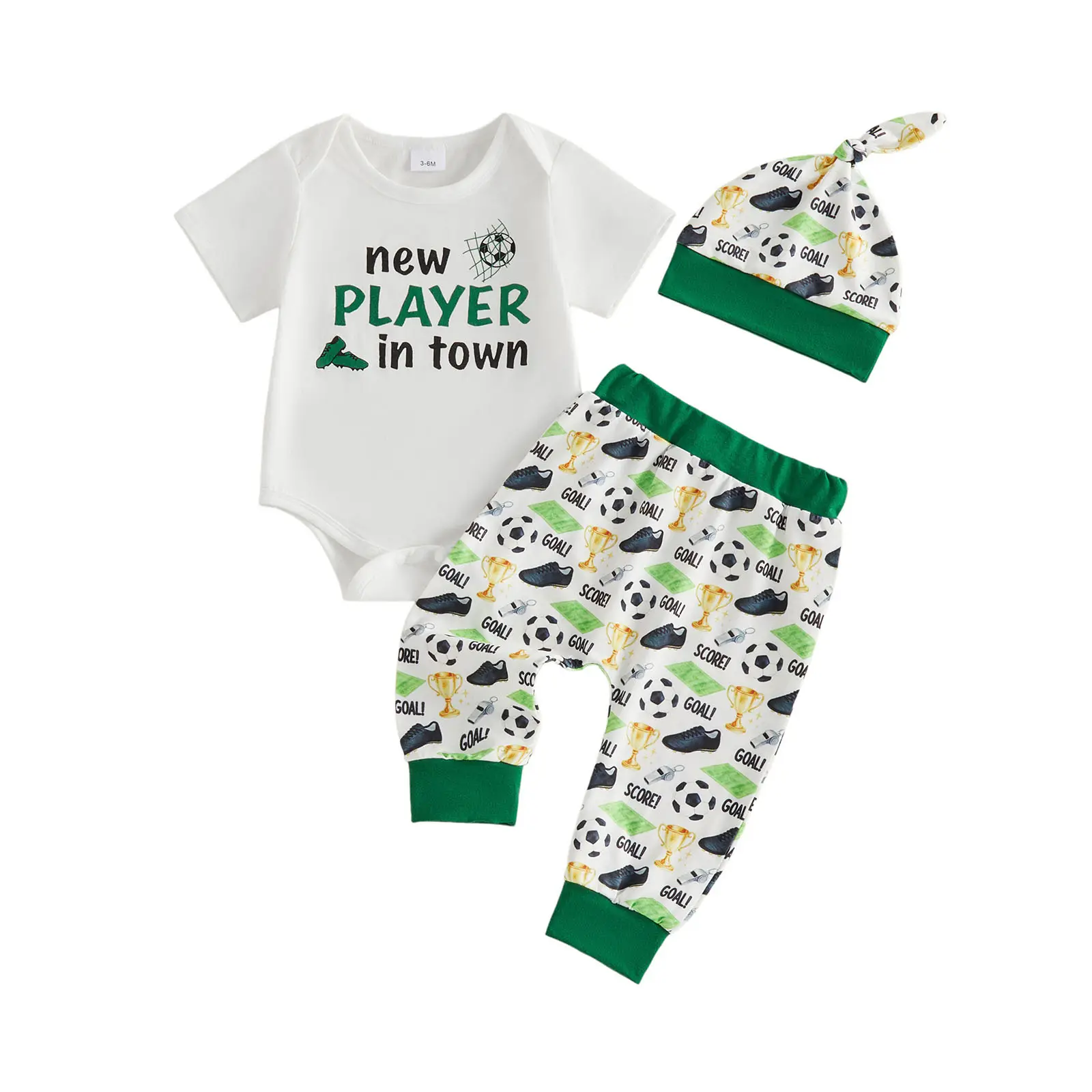 Boys Casual 3-Piece Set Printed Soccer-Theme Bodysuit