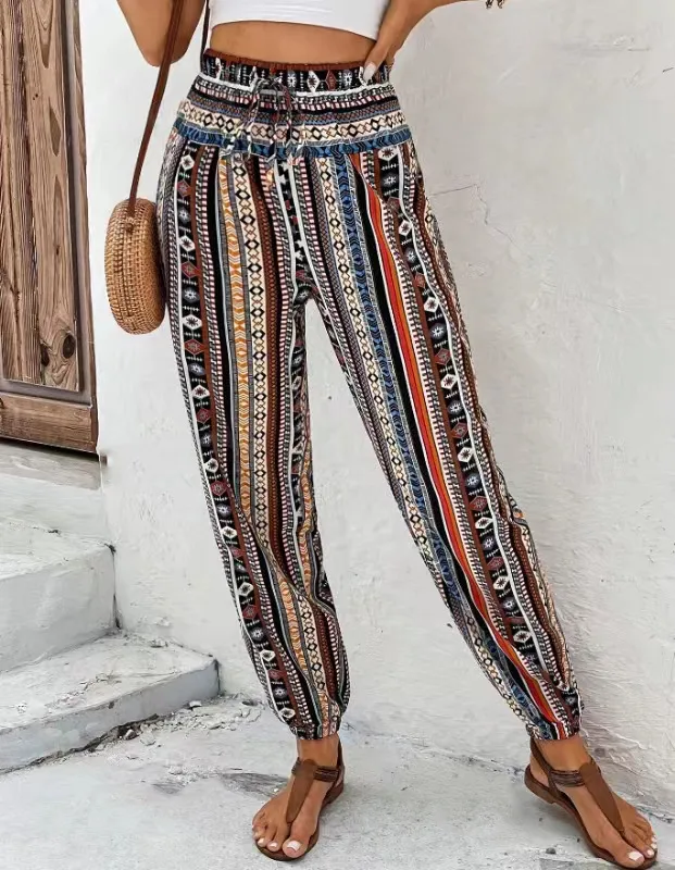 Loose Tappered Printed Drawstring Floral Print Casual Jumpsuit With Pockets Color - Shop at LoveMi