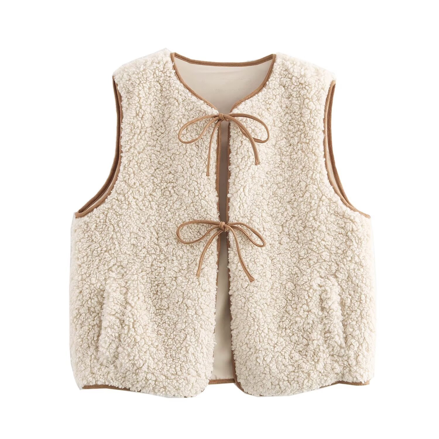 Sleeveless Lace-up Lambswool Vest For Women