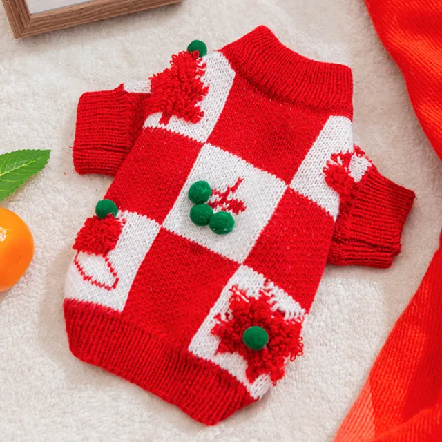 Puppy Dog Autumn And Winter Christmas Elk Pet Sweater Red Plaid Sweater - Shop at LoveMi