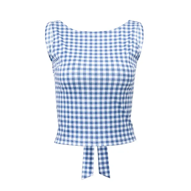 Ins European And American Style Houndstooth Bow Strap Elegant Slim Vest Blue - Shop at LoveMi