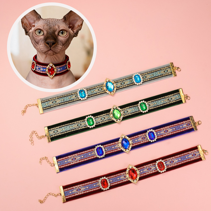Flocked Ethnic-Style Pet Collar For Cats