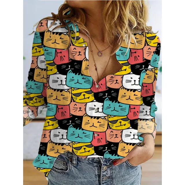 Women's 3d Printed Polka Dot Butterfly Long Sleeve Turn down Collar Casual Shirt Style 5 3Xl - Shop at LoveMi