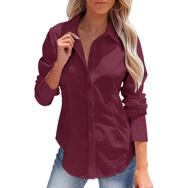 Pure Color All-matching Office Temperament Shirt Top - Wine Red
