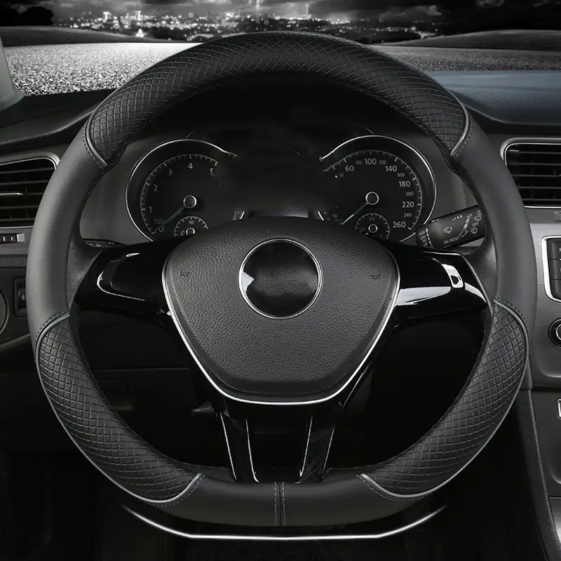 Car Steering Wheel Cover With Leather Non-slip Inner Ring And Cool Trim