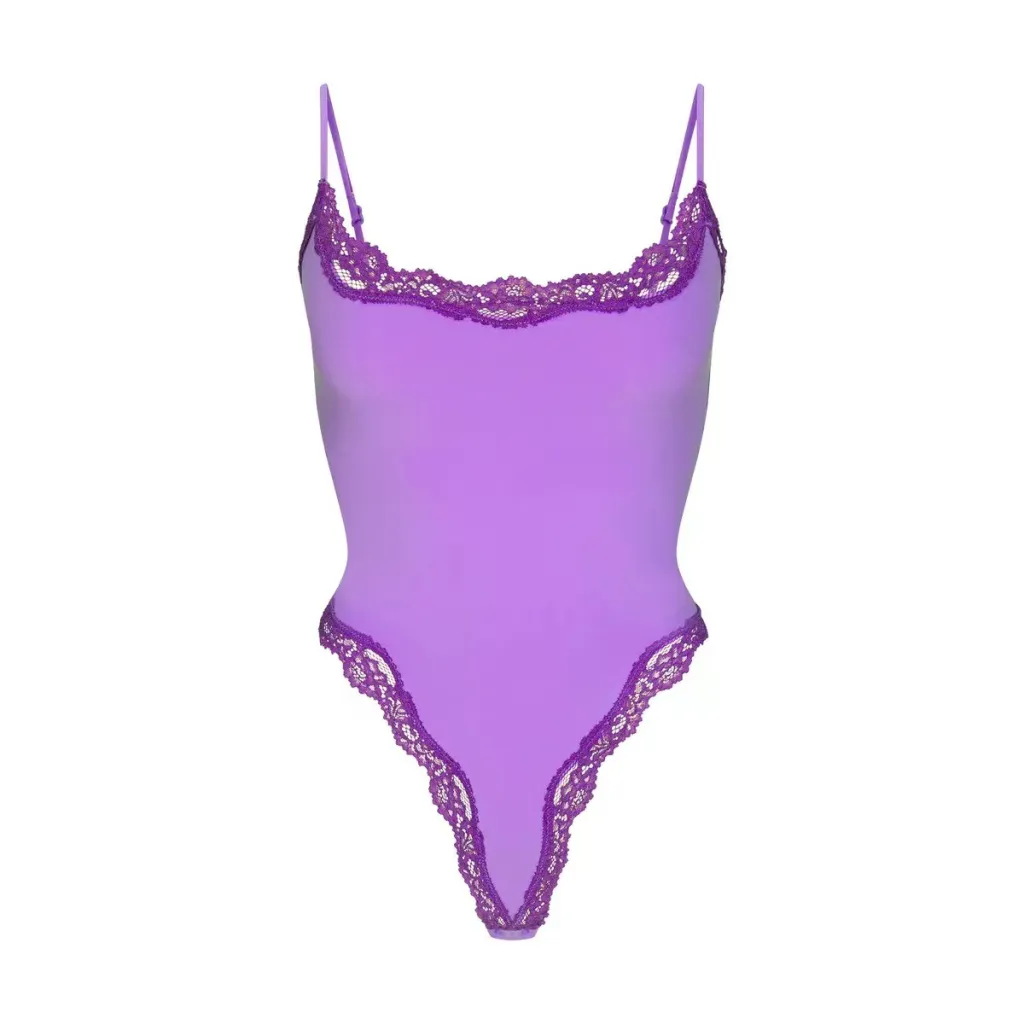 Strap Lace Base One-piece Open Crotch Comfortable - Dark Violet-M