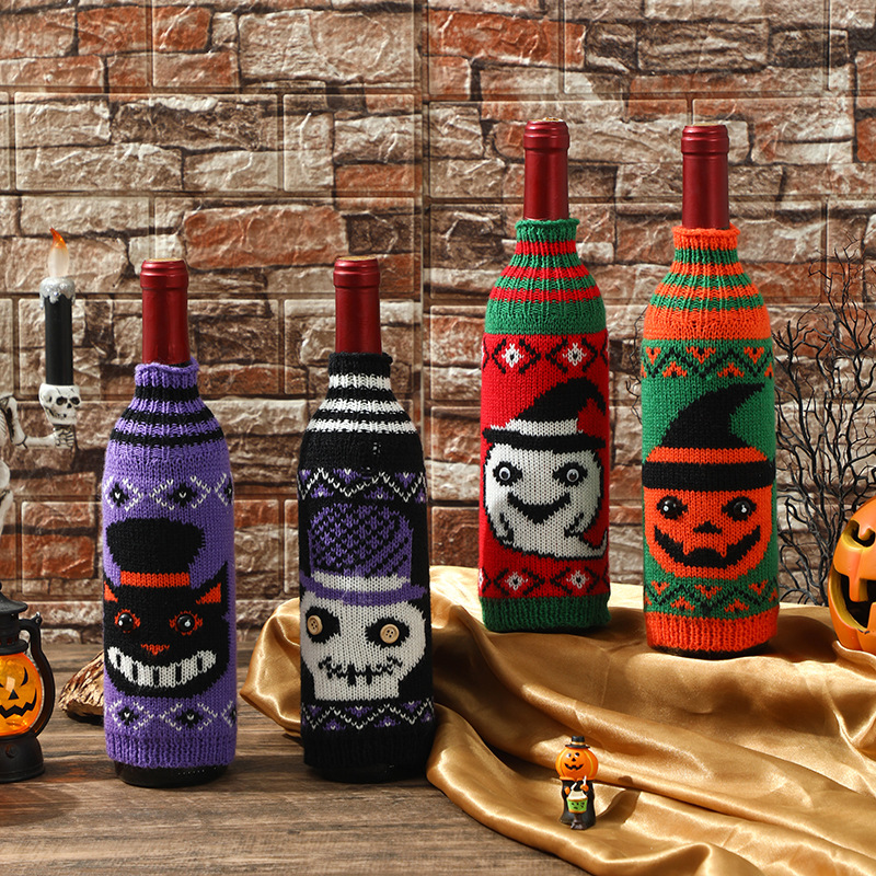 Knitted Halloween Wine Bottle Cover